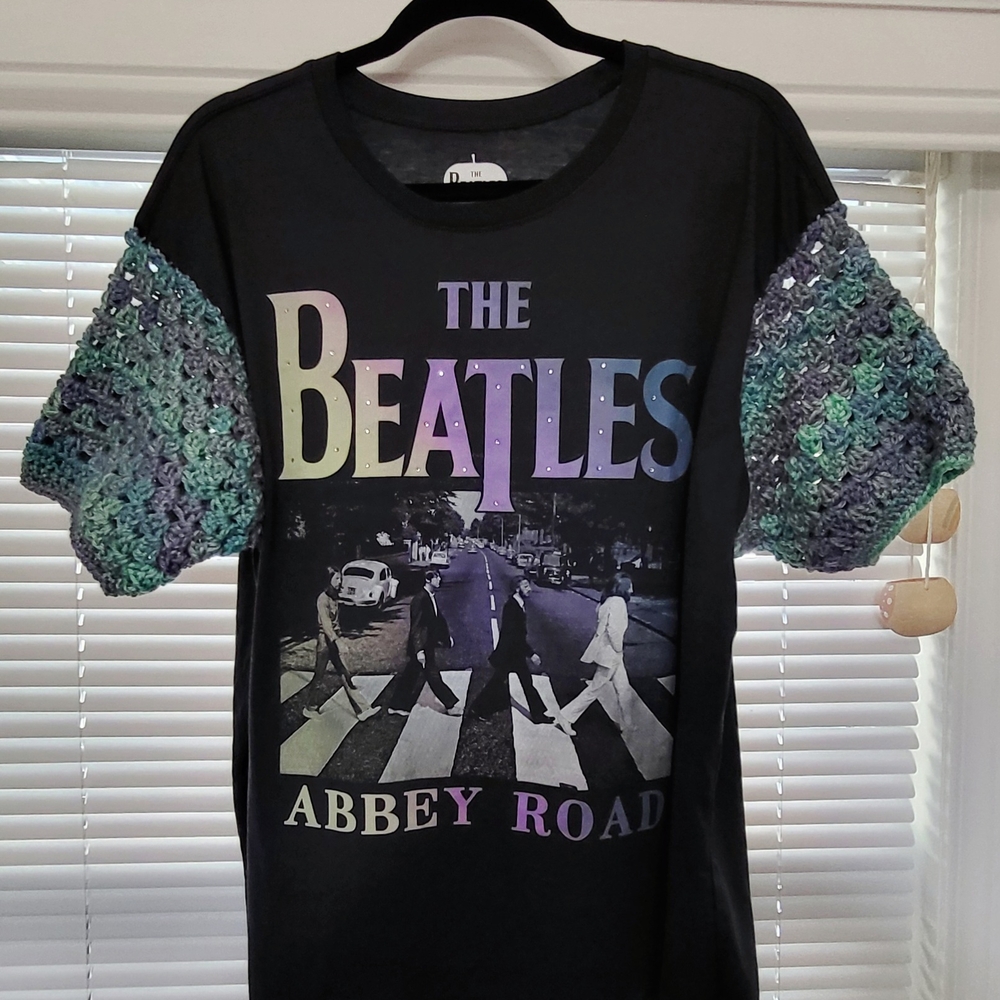 The Beatles T-Shirt with Crochet Sleeves